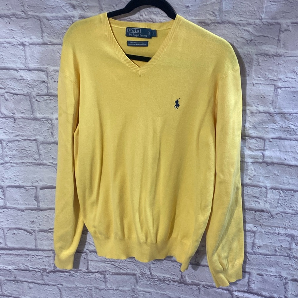 Polo by Ralph Lauren Men’s Yellow V-Neck Sweater Size Large